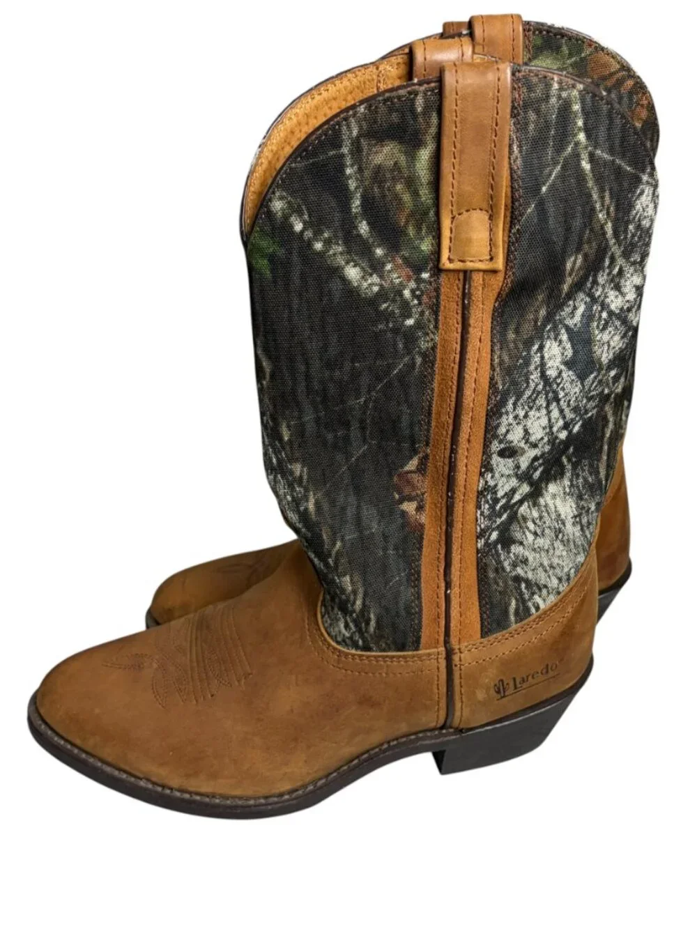 Laredo Men's Size 9.5 Cowboy Boots Mossy Oak Camo Leather Western Country Farmer